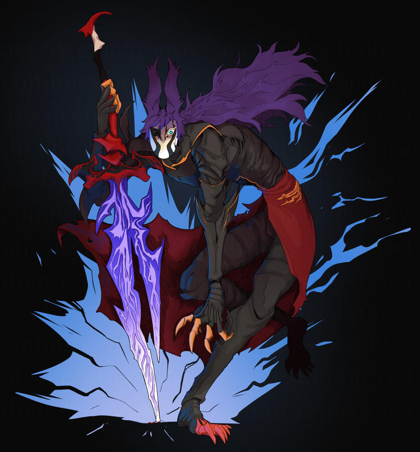 Masked Dog, Kirkegrim, wielding a greatsword